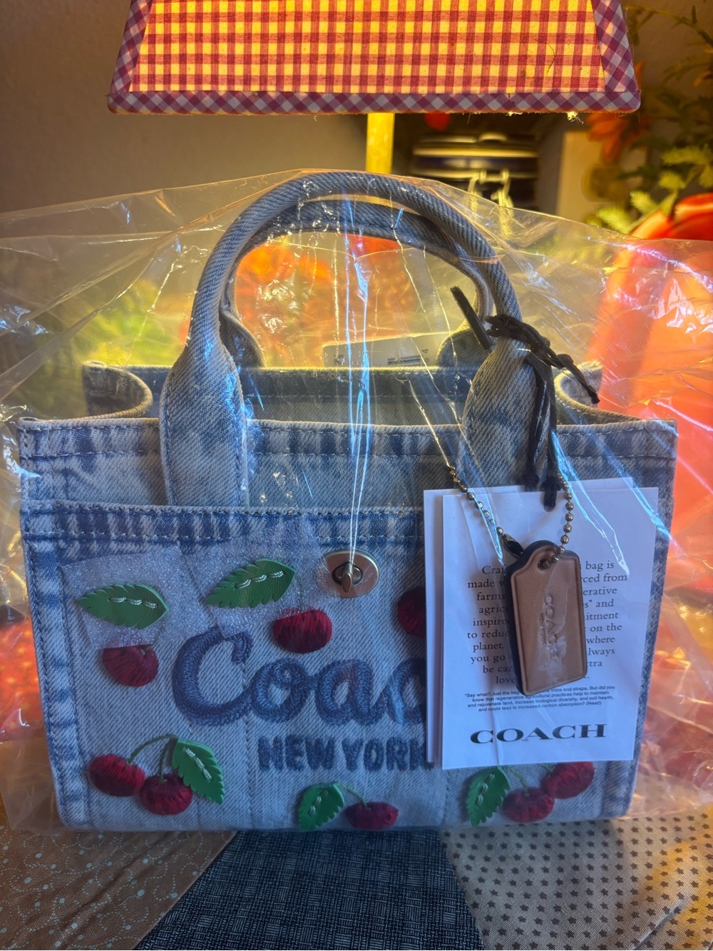 COACH CHERRY DENIM CARGO TOTE BAG - Picture 11 of 11
